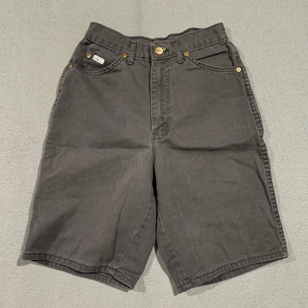 Vintage 90s Chic Long Denim Shorts Faded Black 100% Cotton Made in USA Size 7